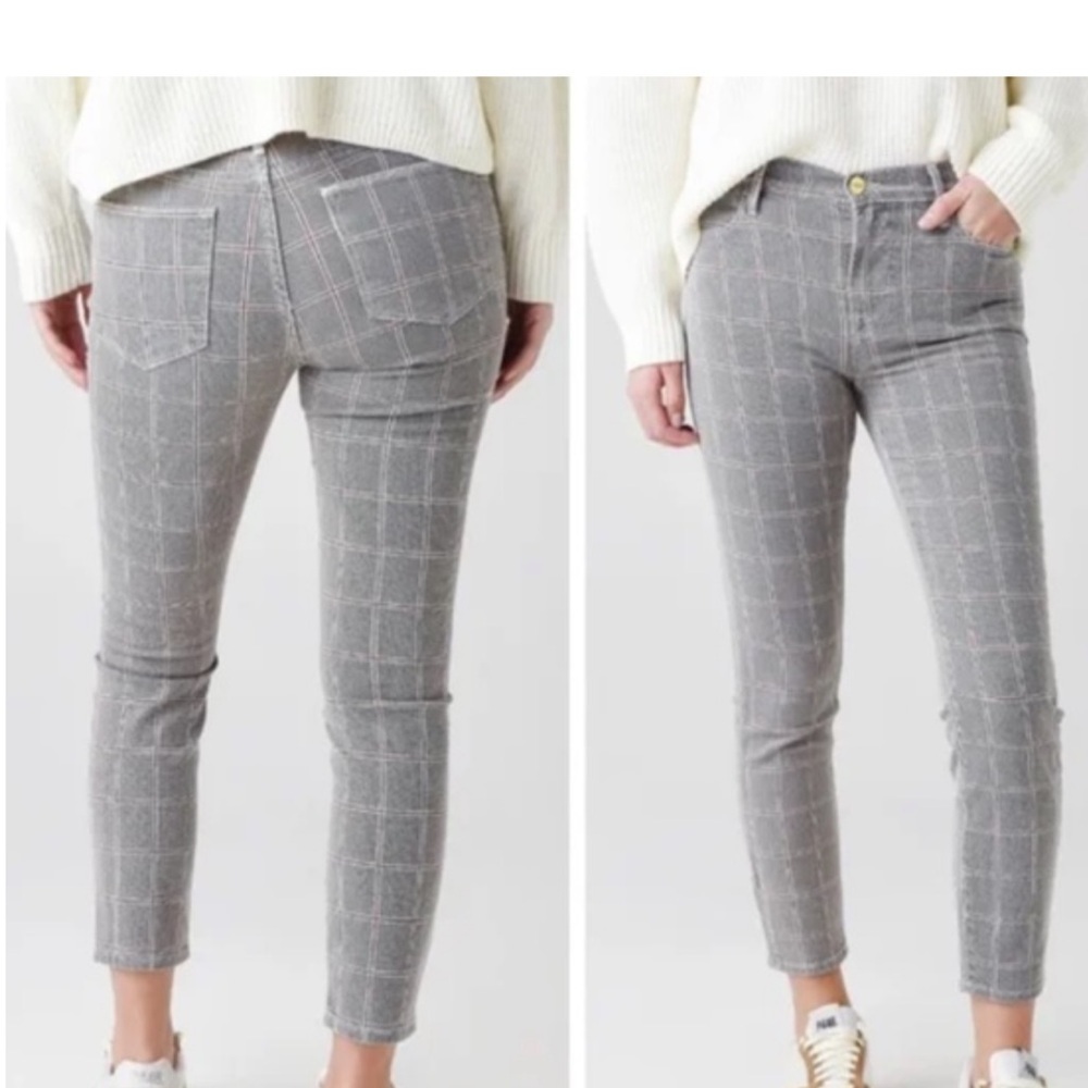Frame Denim Gray Plaid Le High Skinny Crop 29
